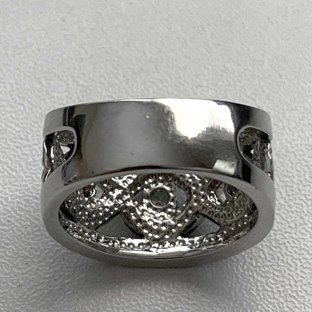Women’s Rhodium Plated Marcasite & Cubic Zirconia Fashion Ring Size 8.5 - Picture 8 of 11